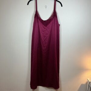 Torrid Burgundy Maroon Wine Lace-Trim Satin Chemise Nightgown Sexy Sleep Gown